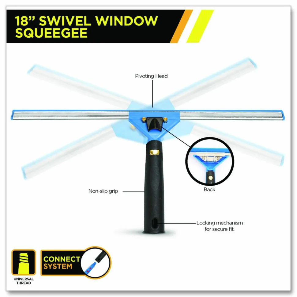 Gritt Commercial Swivel Window Squeegee with Quick Release, 18" Wide Blade