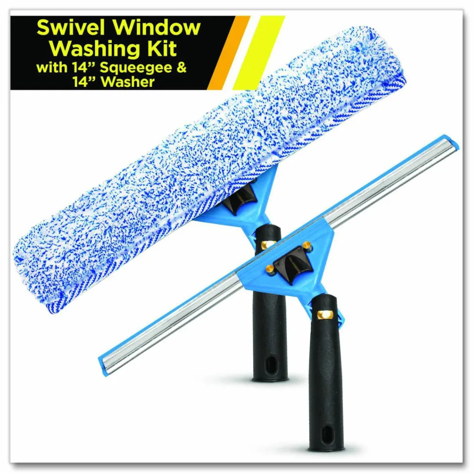 Gritt Commercial Swivel Window Washing Kit with Squeegee and Washer, 14" Wide