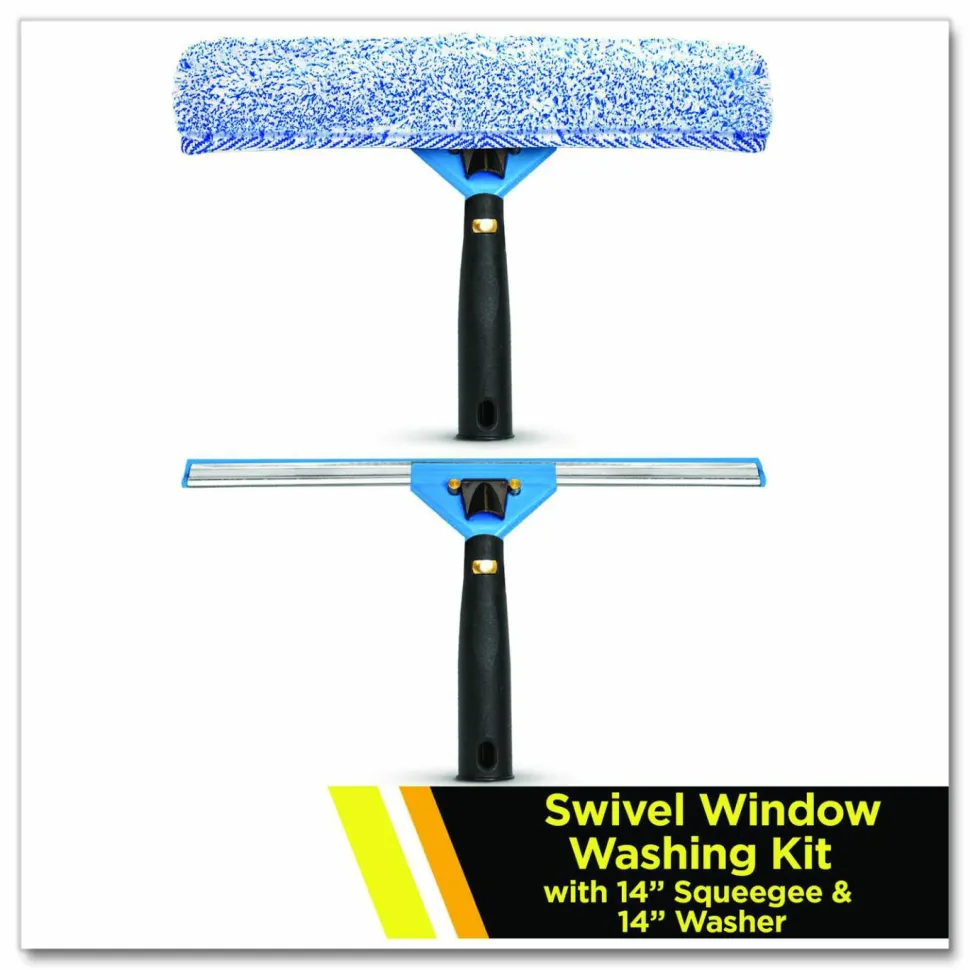 Gritt Commercial Swivel Window Washing Kit with Squeegee and Washer, 14" Wide