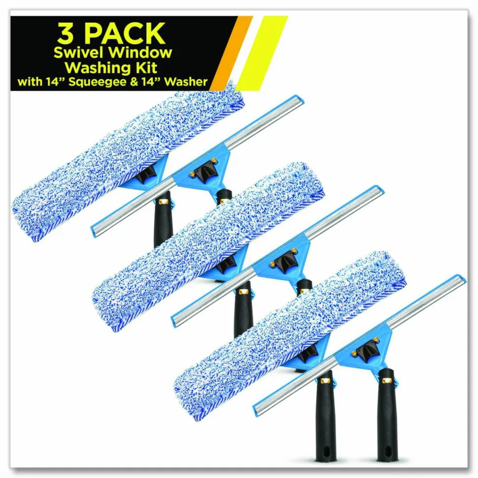 Gritt Commercial Swivel Window Washing Kit with Squeegee and Washer, 14" Wide, 3/Kit
