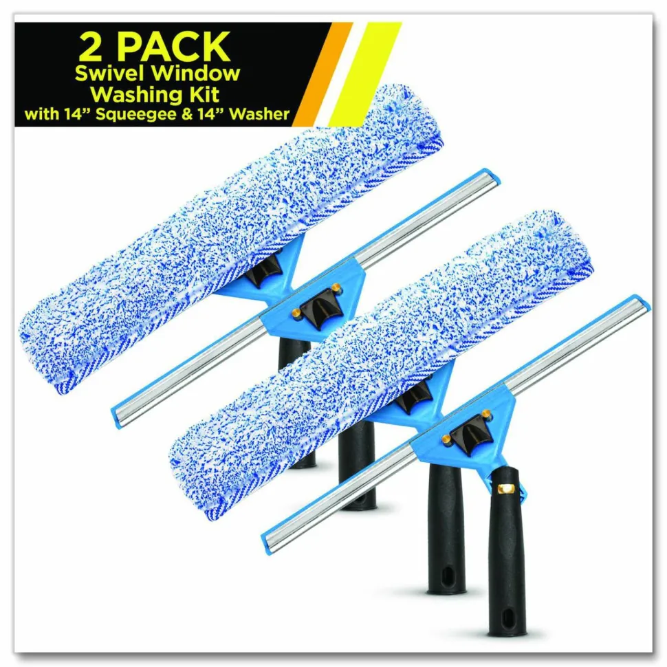 Gritt Commercial Swivel Window Washing Kit with Squeegee and Washer, 14" Wide, 2/Kit