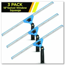 Gritt Commercial Swivel Window Squeegee with Quick Release, 18" Wide Blade, 3/Pack