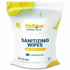 Gritt Commercial Yellow Essentials Sanitizing Wipes, 5 x 8, Unscented, White, 2,000 Wipes