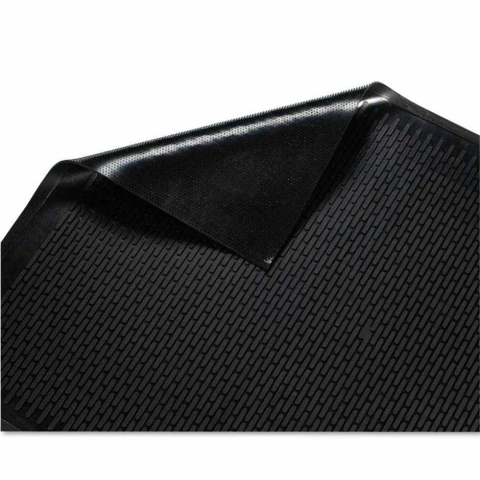 Guardian Clean Step Outdoor Rubber Scraper Mat, Black Ribbon Ribbed Polypropylene Surface, 36" x 60"
