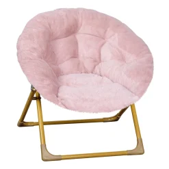 Gwen 23" Kids Cozy Mini Folding Saucer Chair, Faux Fur Moon Chair for Toddlers and Bedroom, Blush/Soft Gold