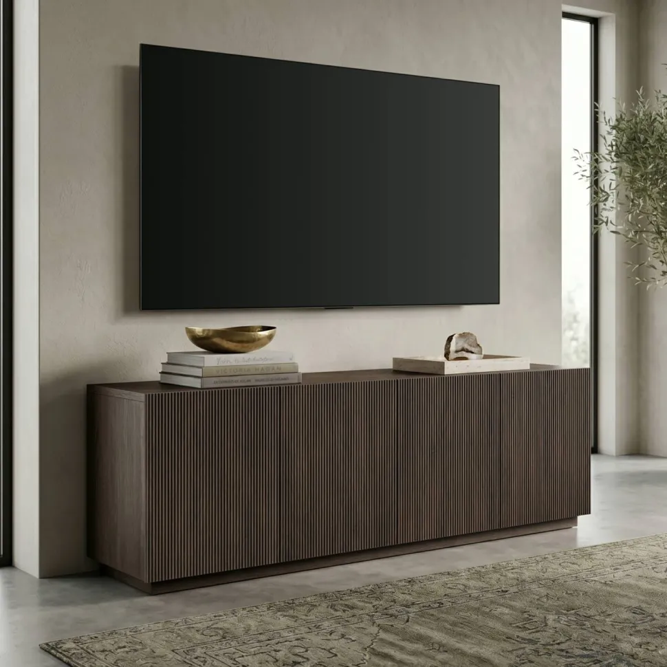 Halifax Rectangular Fluted TV Stand for TV's up to 75" in Alder Brown