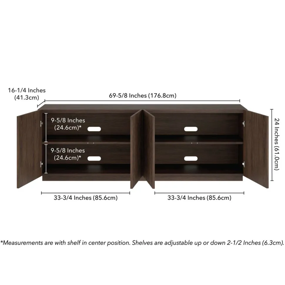 Halifax Rectangular Fluted TV Stand for TV's up to 75" in Alder Brown