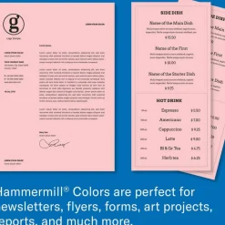 Hammermill Colors Color Multi-Use Printer & Copy Paper, 1 Ream, Pink, Letter (8.5" x 11"), 500 Sheets Per Ream, 24 Lb, 100 Brightness, 30% Recycled
