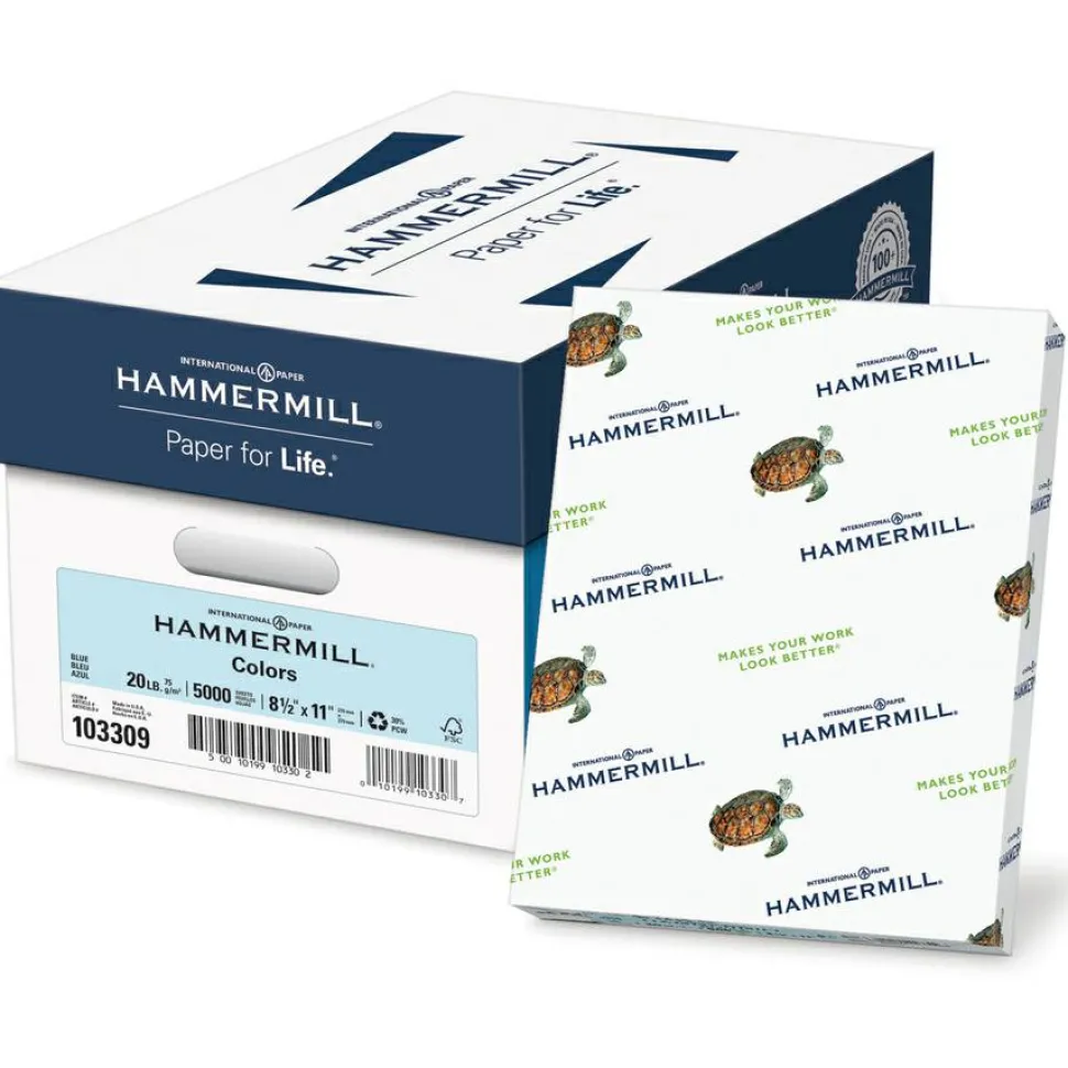 Hammermill Colors Print Paper, 20 lb Bond Weight, 8.5 x 11, Blue, 500 Sheets/Ream, 10 Reams/Carton