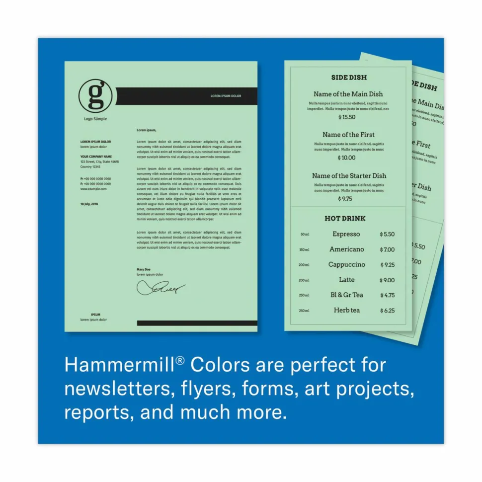 Hammermill Colors Print Paper, 20 lb Bond Weight, 8.5 x 11, Green, 500 Sheets/Ream, 10 Reams/Carton