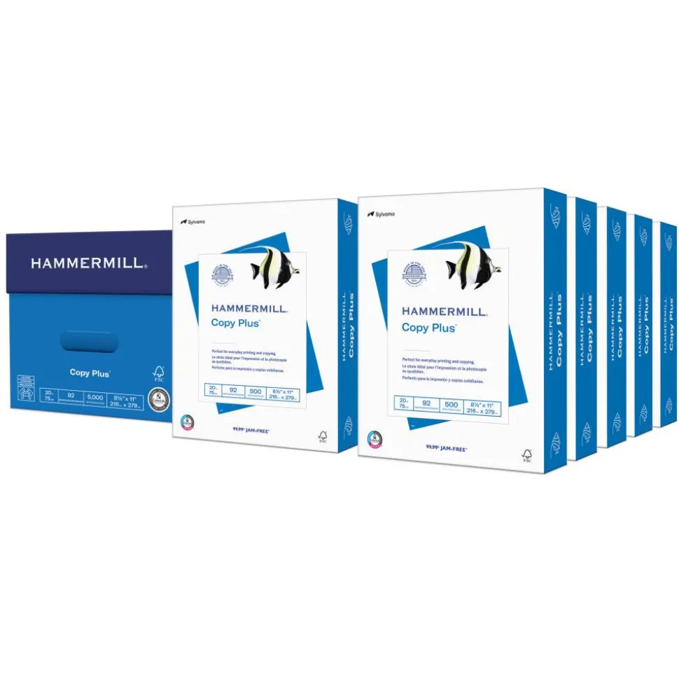 Hammermill Copy Plus Copy Paper, White, Letter (8.5" x 11"), 5000 Sheets Per Case, 20 Lb, 92 Brightness, FSC Certified