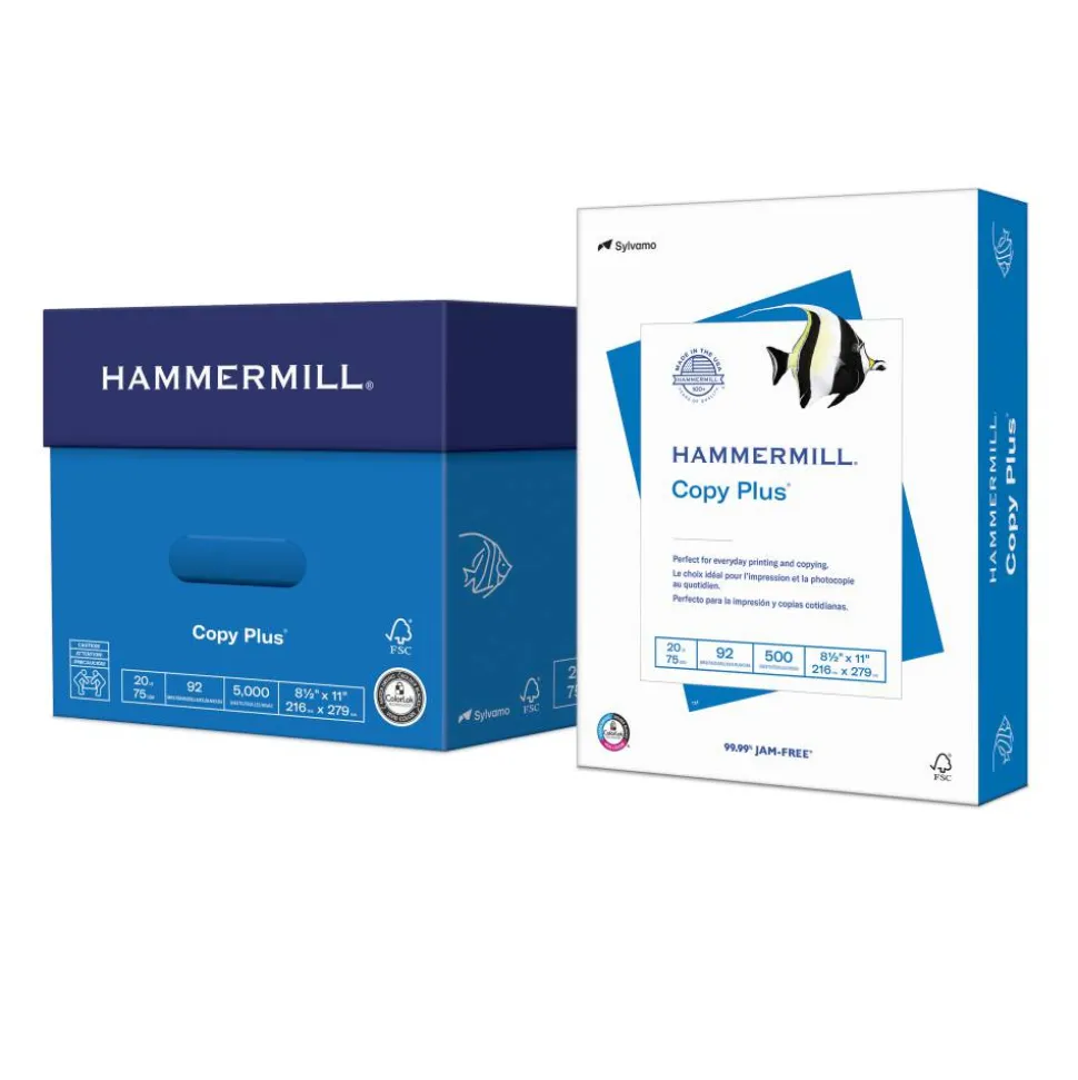 Hammermill Copy Plus Copy Paper, White, Letter (8.5" x 11"), 5000 Sheets Per Case, 20 Lb, 92 Brightness, FSC Certified
