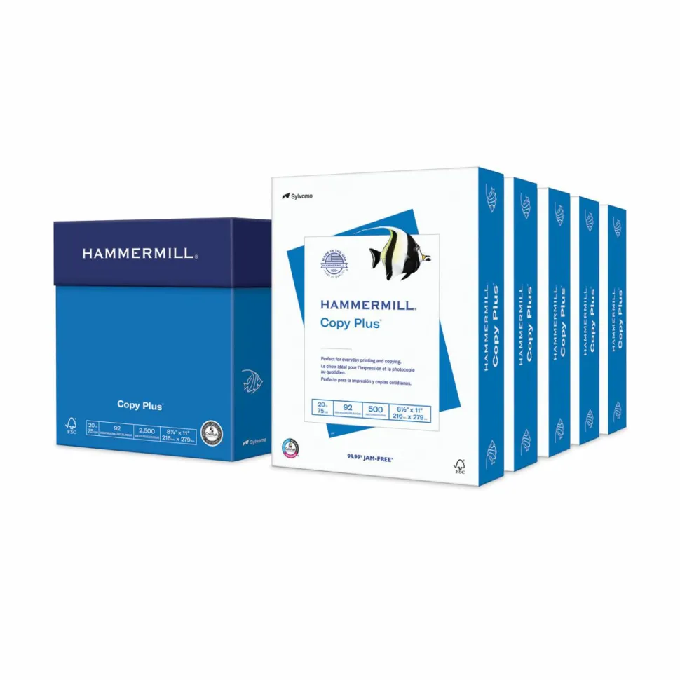 Hammermill Copy Plus Print Paper, 92 Bright, 20 lb Bond Weight, 8.5 x 11, White, 500 Sheets/Ream, 5 Reams/Carton