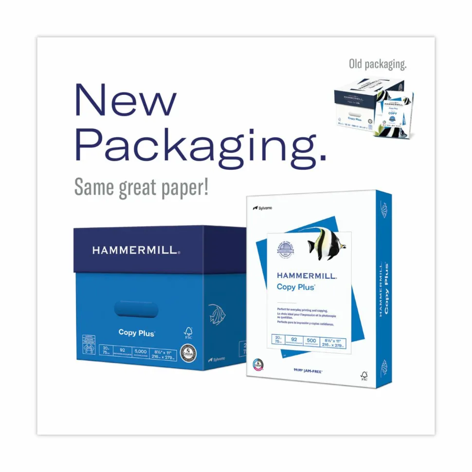 Hammermill Copy Plus Print Paper, 92 Bright, 20 lb Bond Weight, 8.5 x 11, White, 500 Sheets/Ream, 5 Reams/Carton