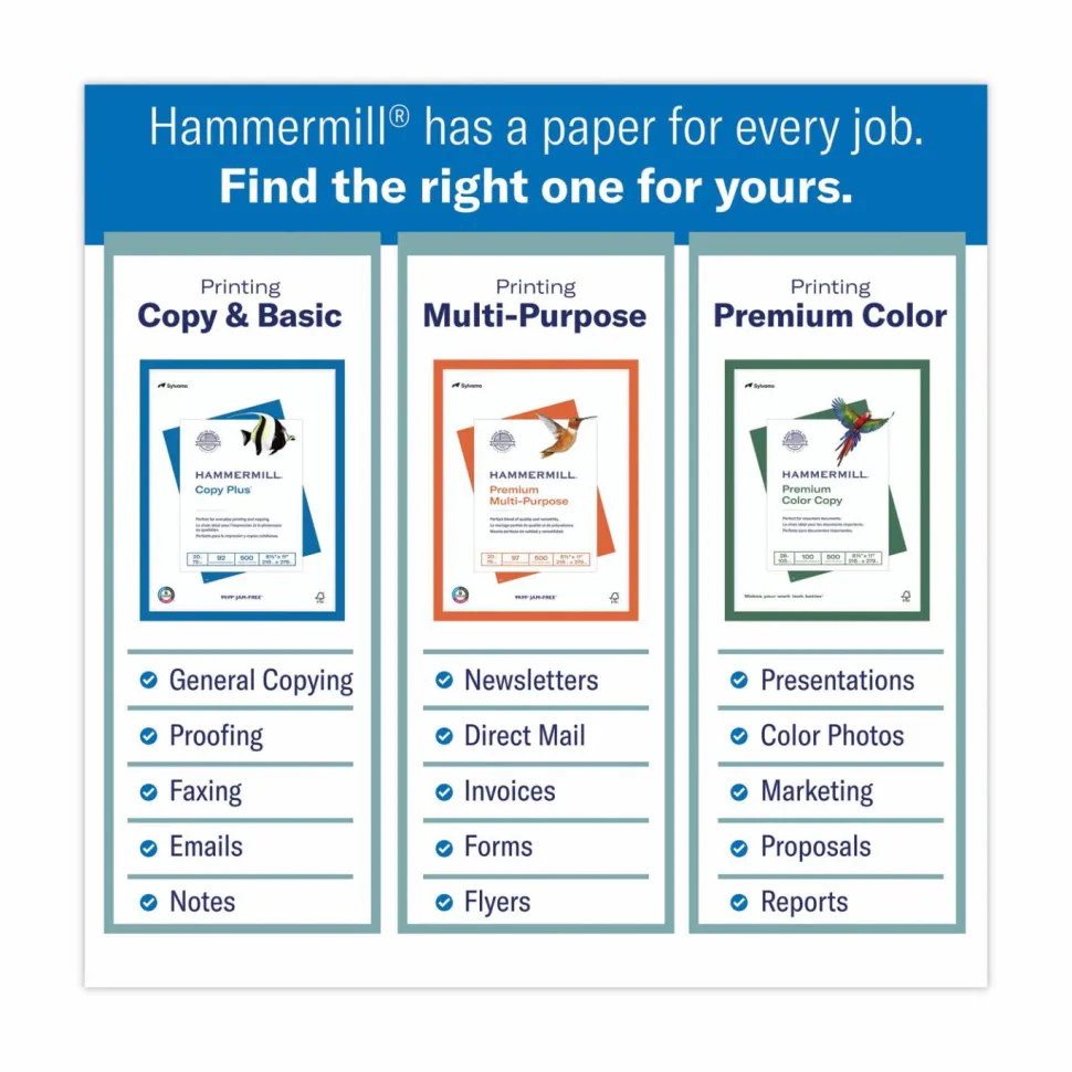 Hammermill Copy Plus Print Paper, 92 Bright, 20 lb Bond Weight, 11 x 17, White, 500 Sheets/Ream, 5 Reams/Carton