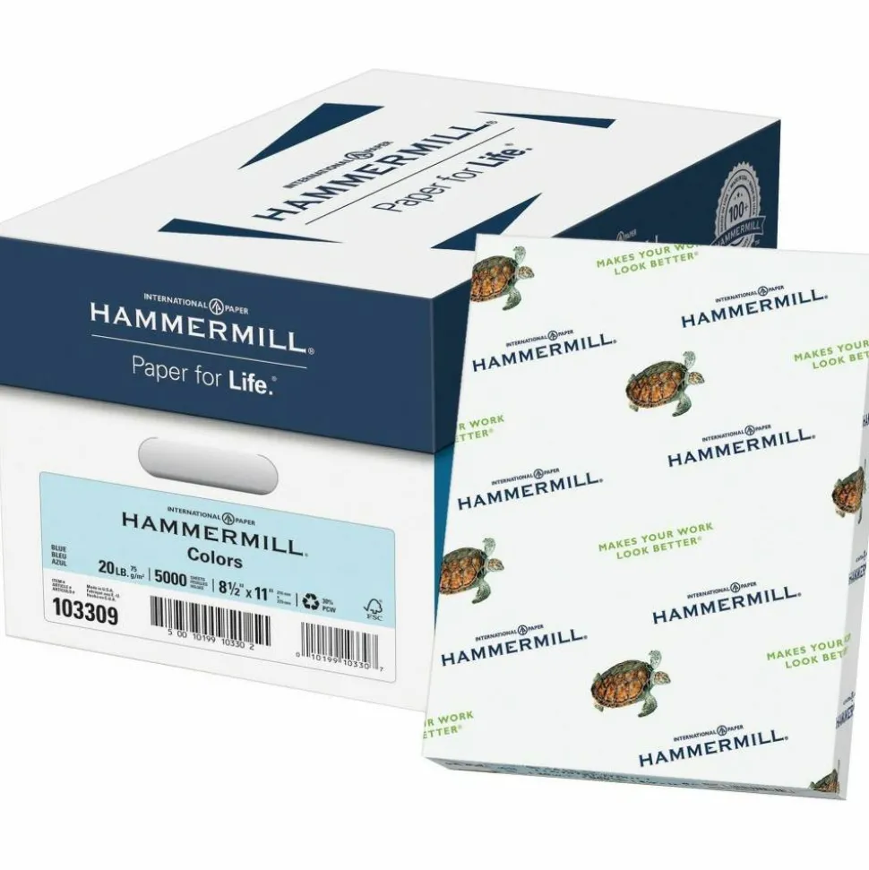 Hammermill Fore Super-Premium Color Copy Paper, 1 Ream, Blue, Letter (8.5" x 11"), 500 Sheets Per Ream, 20 Lb, 30% Recycled