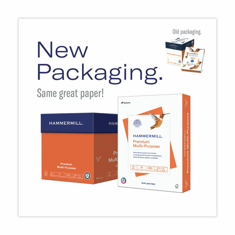 Hammermill Premium Multi-Use Printer & Copy Paper, White, Letter (8.5" x 11"), 2500 Sheets Per Case, 24 Lb, 97 Brightness