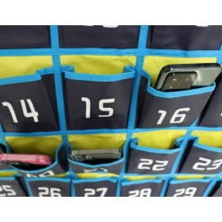 Hanging 36-Pocket Cell Phone Storage Classroom Organizer, 37-13/16” x 26-7/16”, Blue/Yellow
