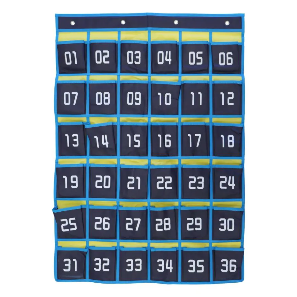 Hanging 36-Pocket Cell Phone Storage Classroom Organizer, 37-13/16” x 26-7/16”, Blue/Yellow