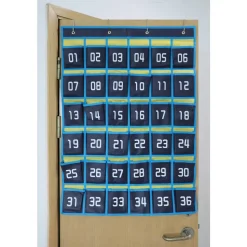 Hanging 36-Pocket Cell Phone Storage Classroom Organizer, 37-13/16” x 26-7/16”, Blue/Yellow
