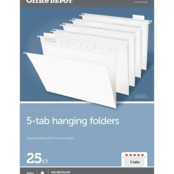 Hanging File Folders, 1/5-Cut, Letter Size, White, Pack Of 25 Folders