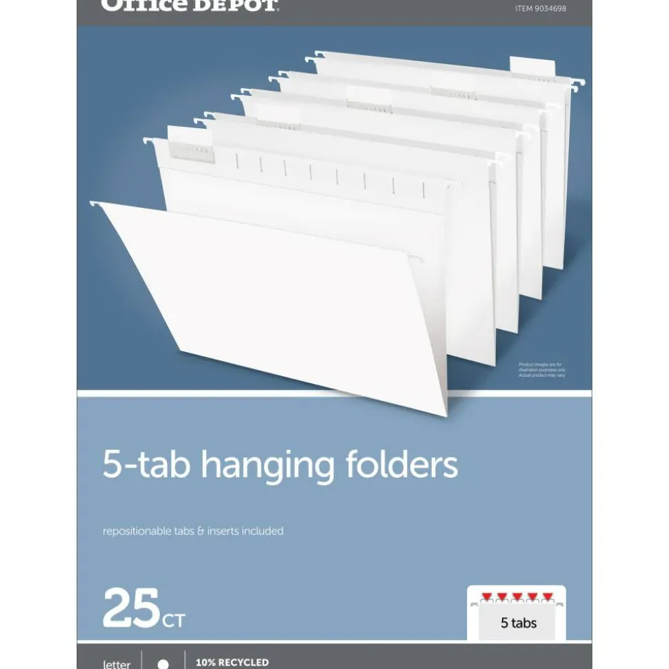 Hanging File Folders, 1/5-Cut, Letter Size, White, Pack Of 25 Folders