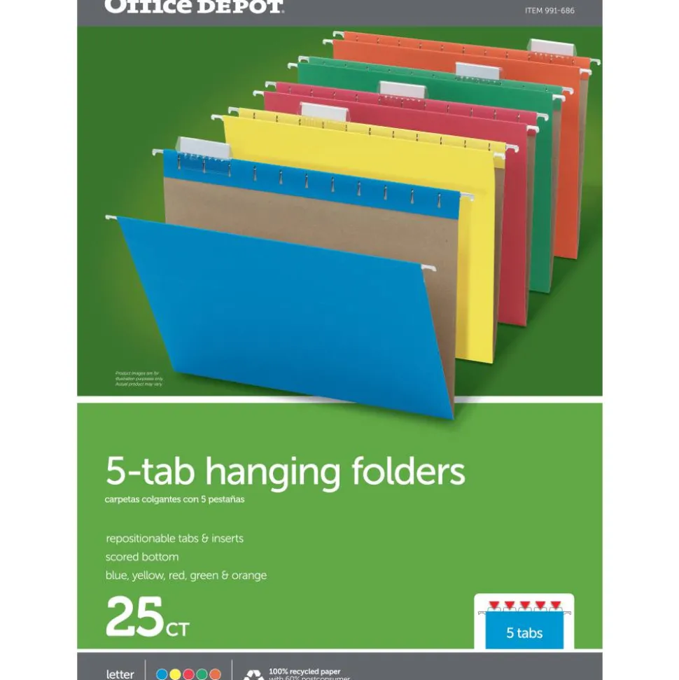 Hanging File Folders, Letter Size, Assorted Colors, Box Of 25