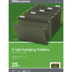 Hanging Folders, 1/5 Cut, Letter Size, 100% Recycled, Green, Pack Of 25