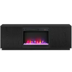 Hanson Rectangular TV Stand with 26" Crystal Fireplace for TV's up to 75" in Black Grain
