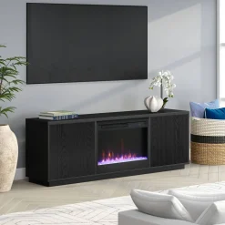 Hanson Rectangular TV Stand with 26" Crystal Fireplace for TV's up to 75" in Black Grain
