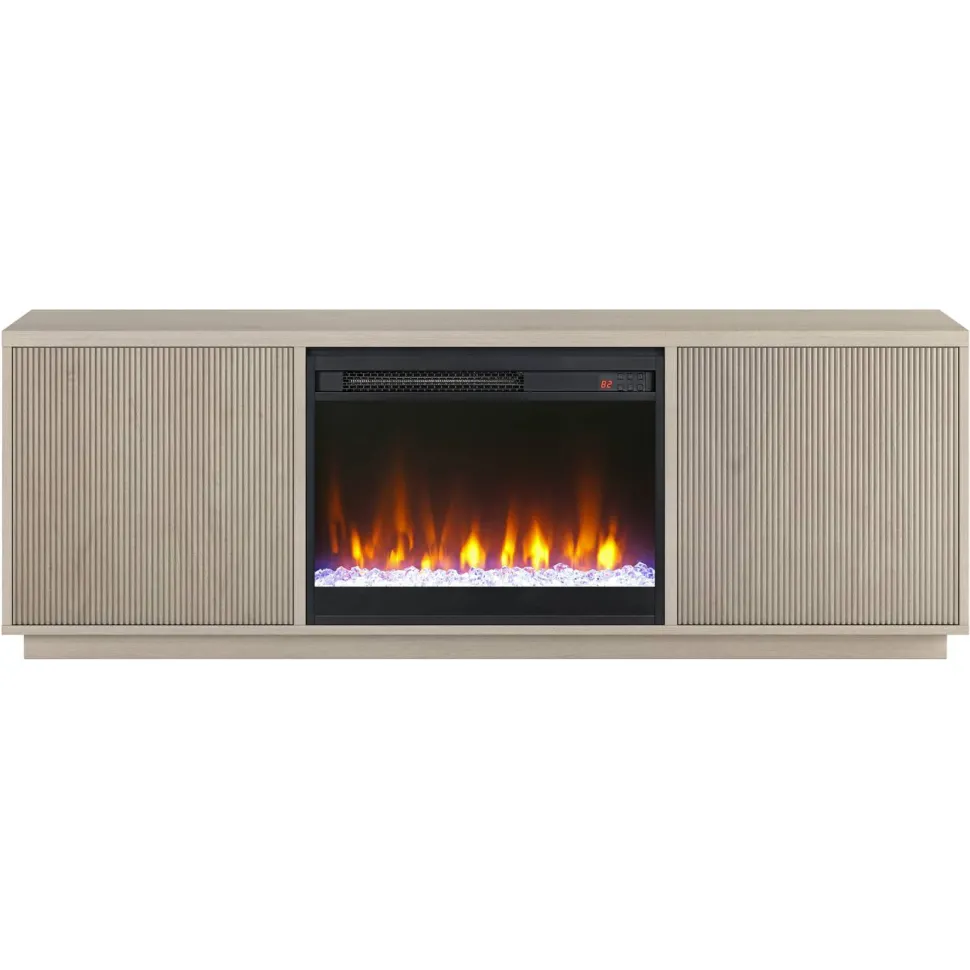 Hanson Rectangular TV Stand with 26" Crystal Fireplace for TV's up to 75" in Alder White