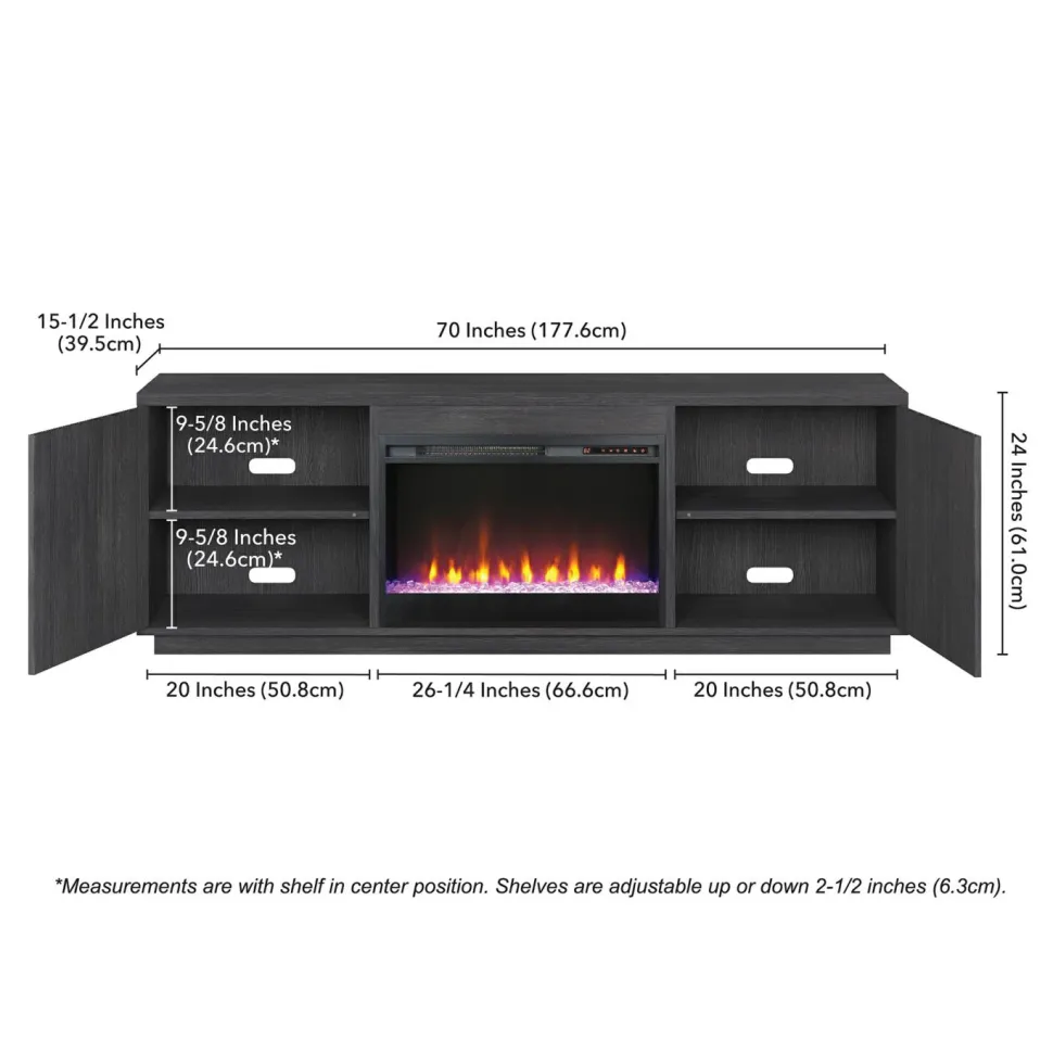 Hanson Rectangular TV Stand with 26" Crystal Fireplace for TV's up to 75" in Alder White