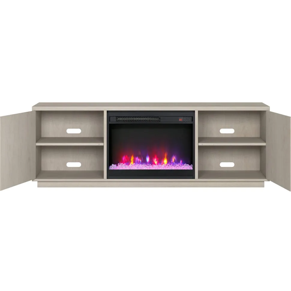 Hanson Rectangular TV Stand with 26" Crystal Fireplace for TV's up to 75" in Alder White