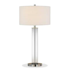Harlow 29" Tall Table Lamp with Fabric Shade in Clear Glass/Polished Nickel/White