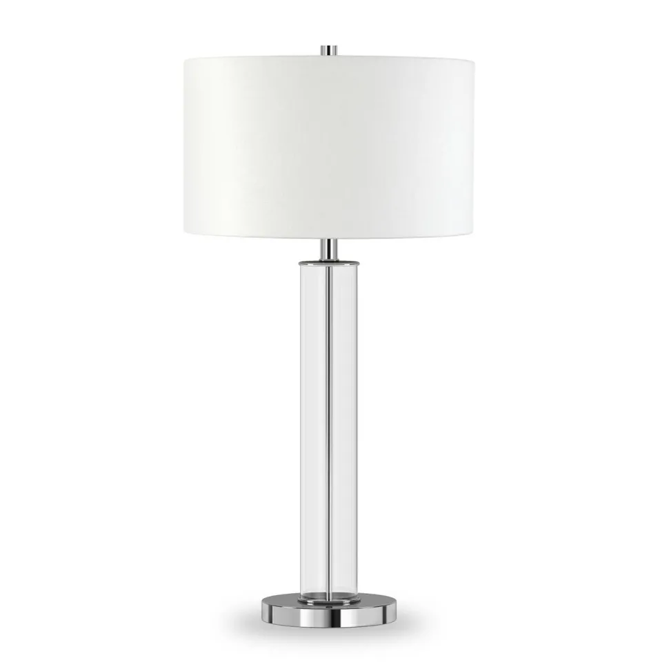 Harlow 29" Tall Table Lamp with Fabric Shade in Clear Glass/Polished Nickel/White