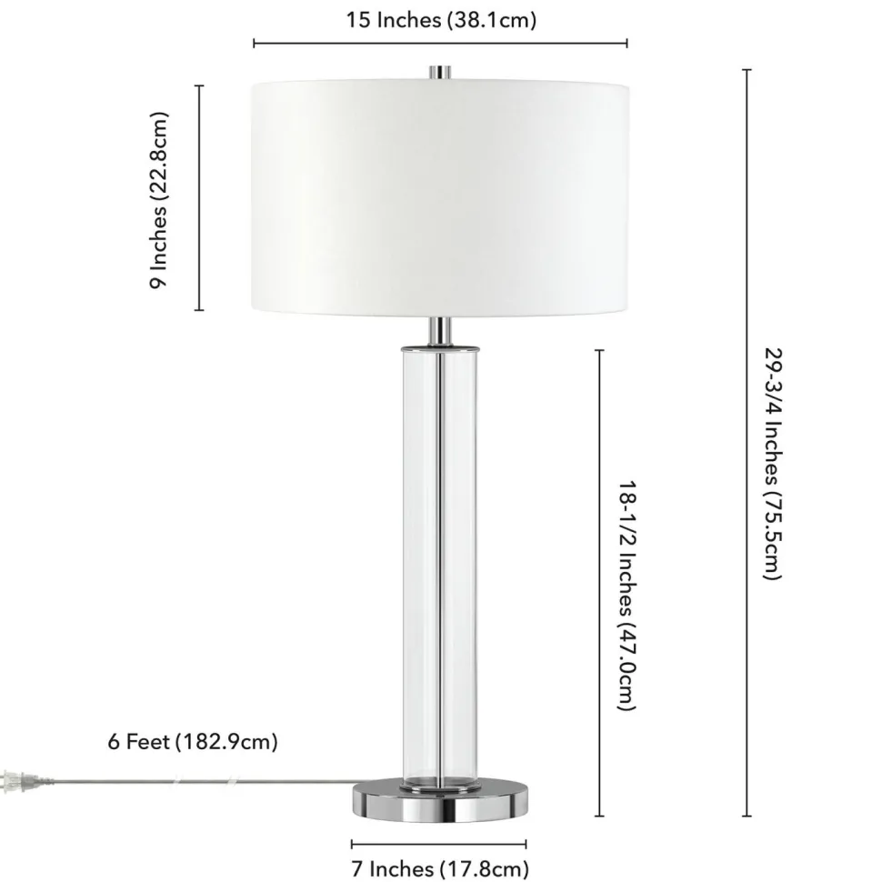 Harlow 29" Tall Table Lamp with Fabric Shade in Clear Glass/Polished Nickel/White