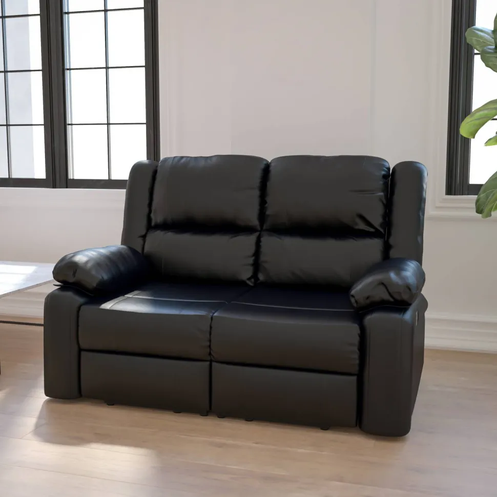 Harmony Series Black LeatherSoft Loveseat with Two Built-In Recliners