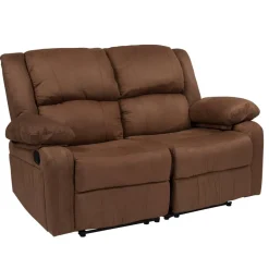 Harmony Series Chocolate Brown Microfiber Loveseat with Two Built-In Recliners