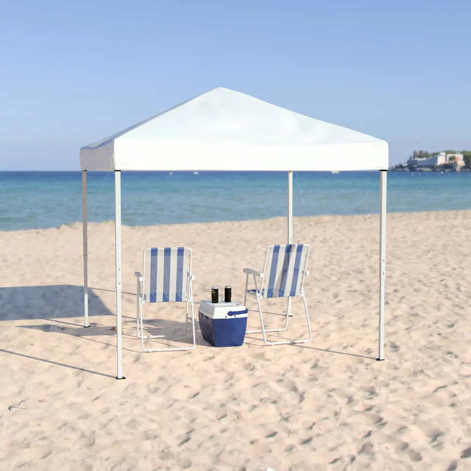 Harris 8'x8' White Outdoor Pop Up Event Slanted Leg Canopy Tent with Carry Bag