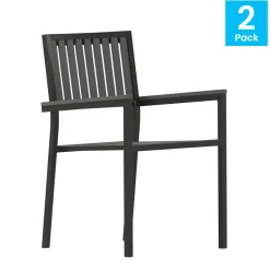 Harris Set of 2 Commercial Indoor/Outdoor Stacking Club Chairs with Black Poly Resin Slatted Backs and Seats
