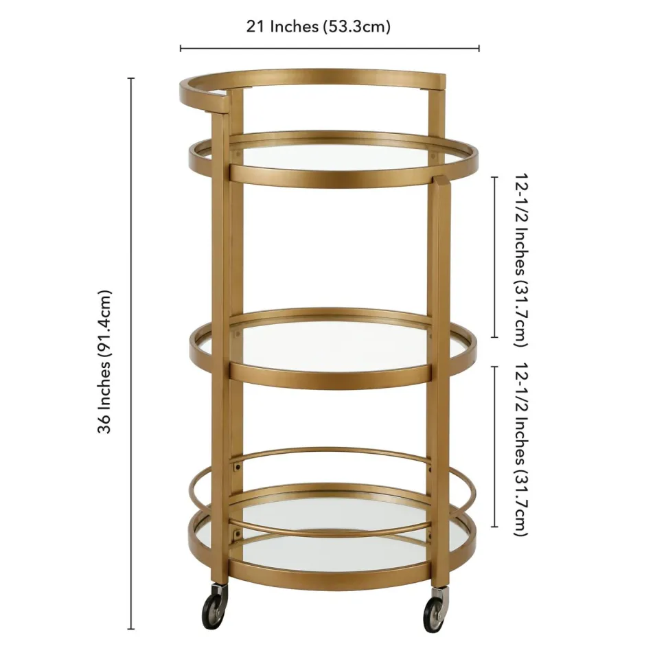 Hause 21" Wide Round Bar Cart in Brass