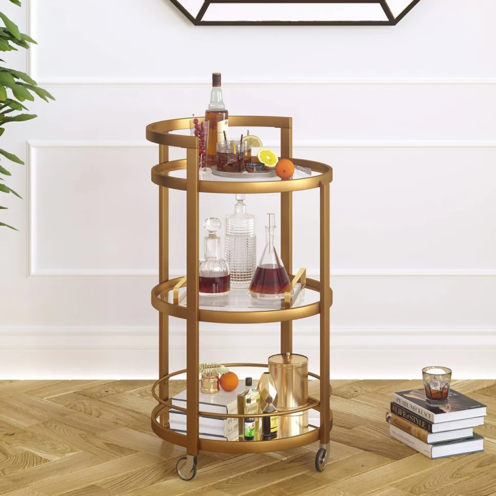 Hause 21" Wide Round Bar Cart in Brass