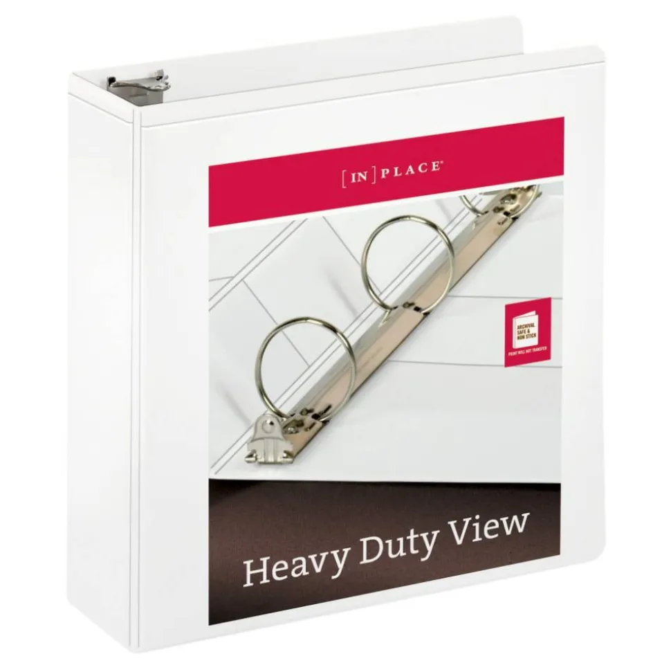 Heavy-Duty Nonstick View 3-Ring Binder, 3" Round Rings, White