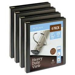Heavy-Duty View 3-Ring Binder, 1" D-Rings, Black, 49% Recycled, Pack Of 4