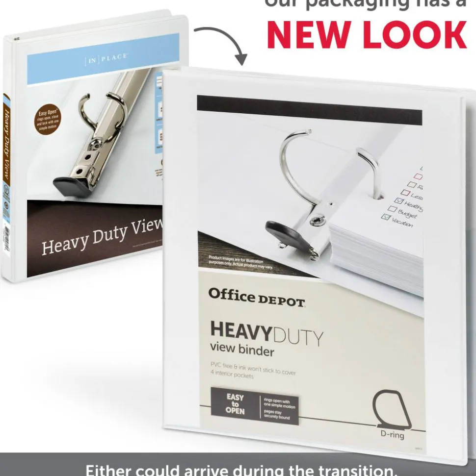 Heavy-Duty View 3-Ring Binder, 1 1/2" D-Rings, 49% Recycled, Black