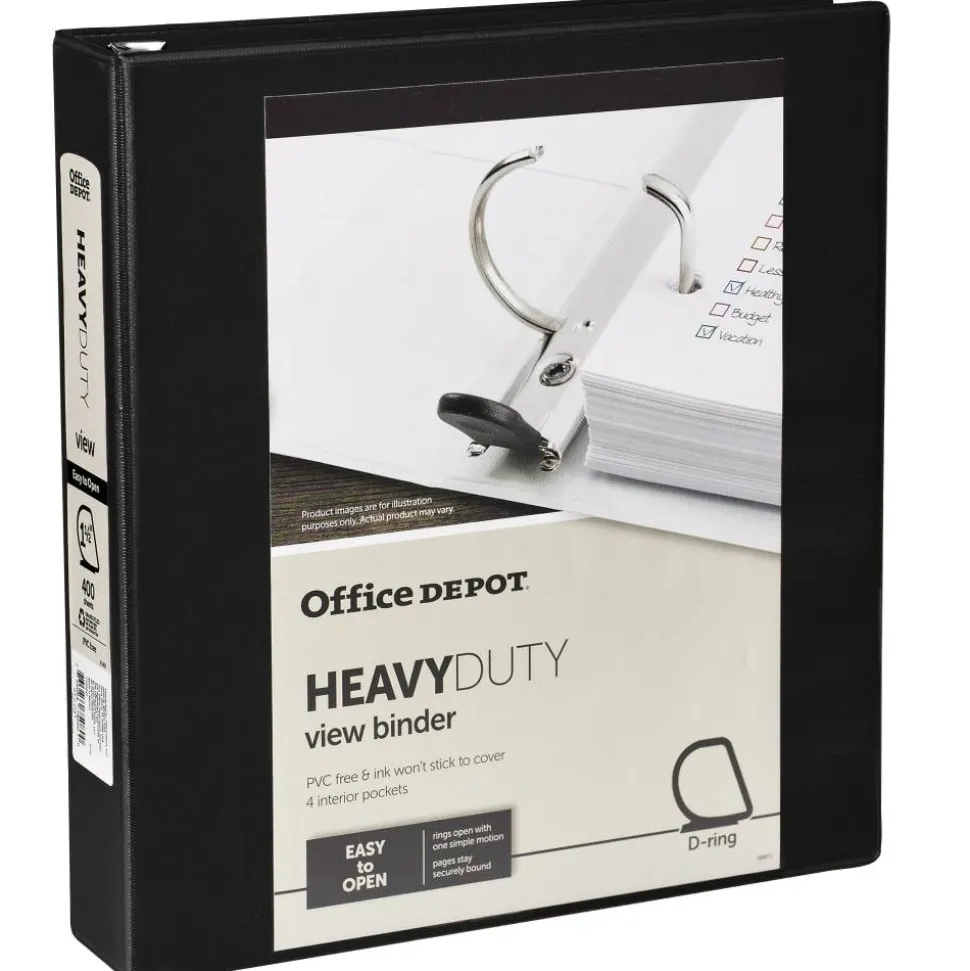 Heavy-Duty View 3-Ring Binder, 1 1/2" D-Rings, 49% Recycled, Black