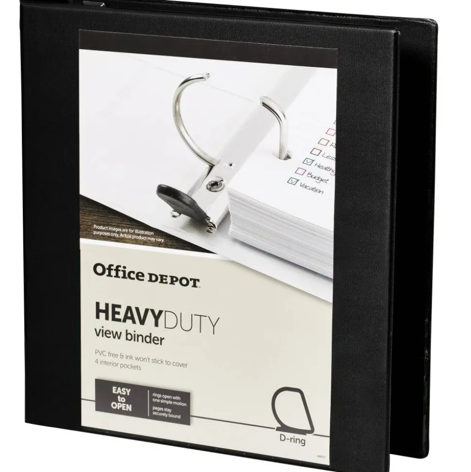 Heavy-Duty View 3-Ring Binder, 1 1/2" D-Rings, 49% Recycled, Black