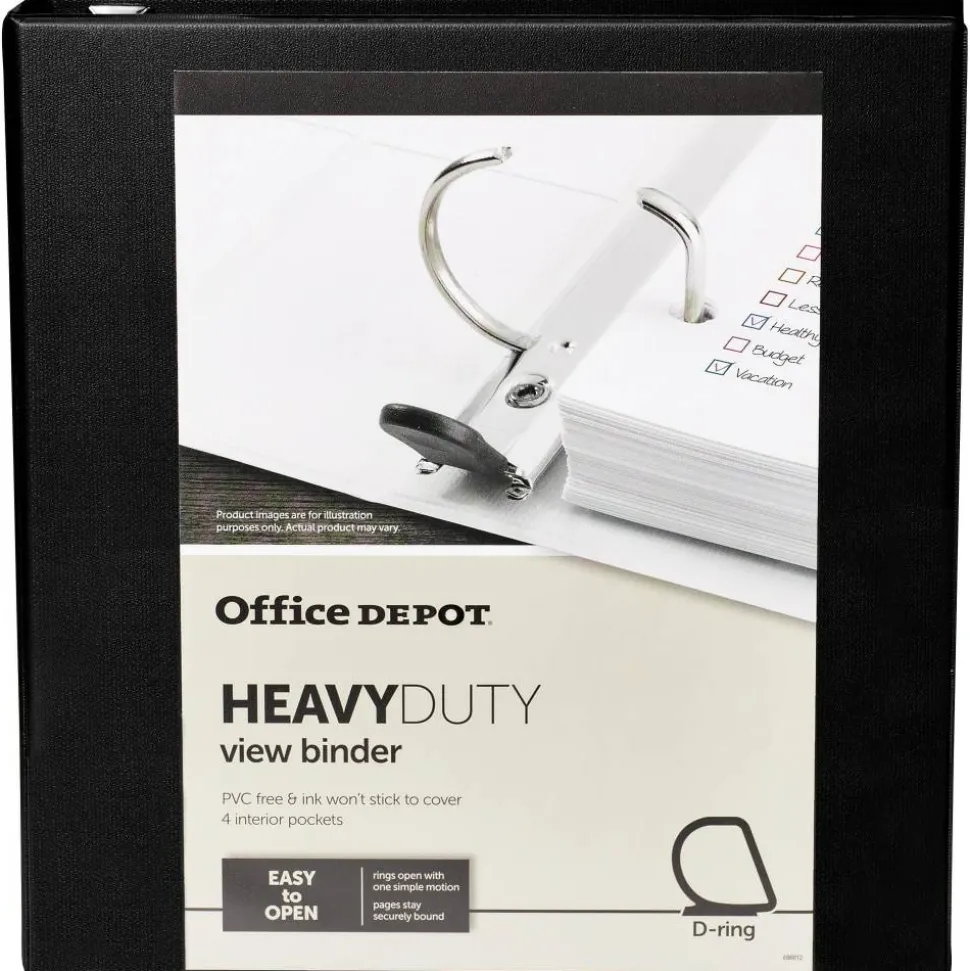 Heavy-Duty View 3-Ring Binder, 1 1/2" D-Rings, 49% Recycled, Black
