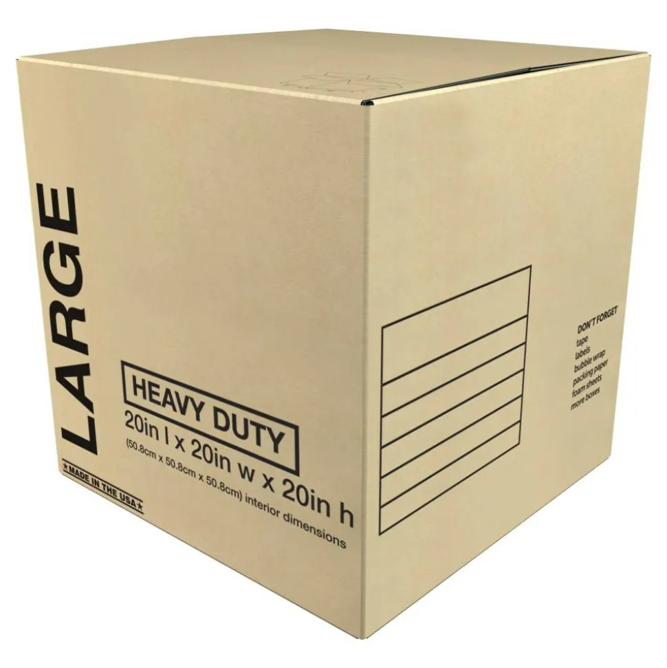 Heavy-Duty Corrugated Moving Box, 20"H x 20"W x 20"D, Kraft