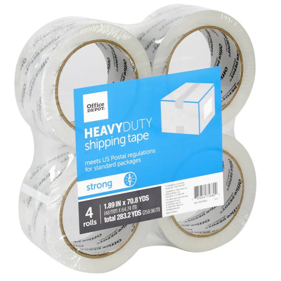 Heavy Duty Shipping Packing Tape, 1.89" x 70.8 Yd, Crystal Clear, Pack Of 4 Rolls